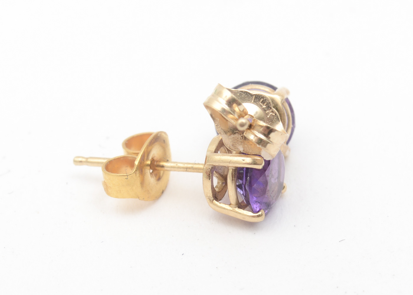 14K Yellow Gold and Amethyst Stud Earrings