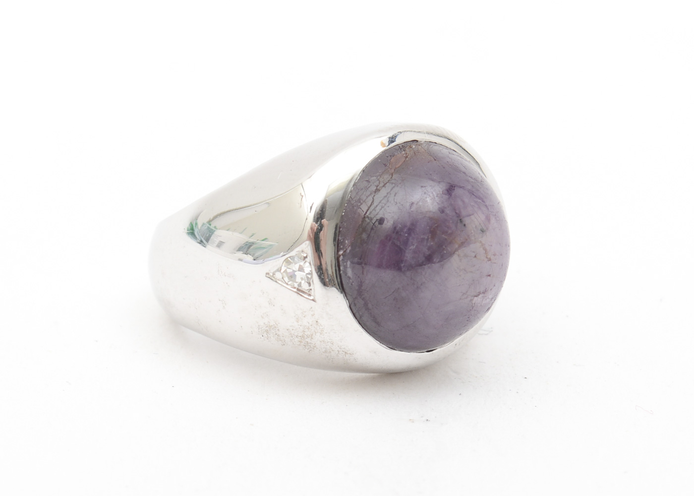 14K White Gold, 18.00 CTS Star Ruby, and Diamond Dome Ring