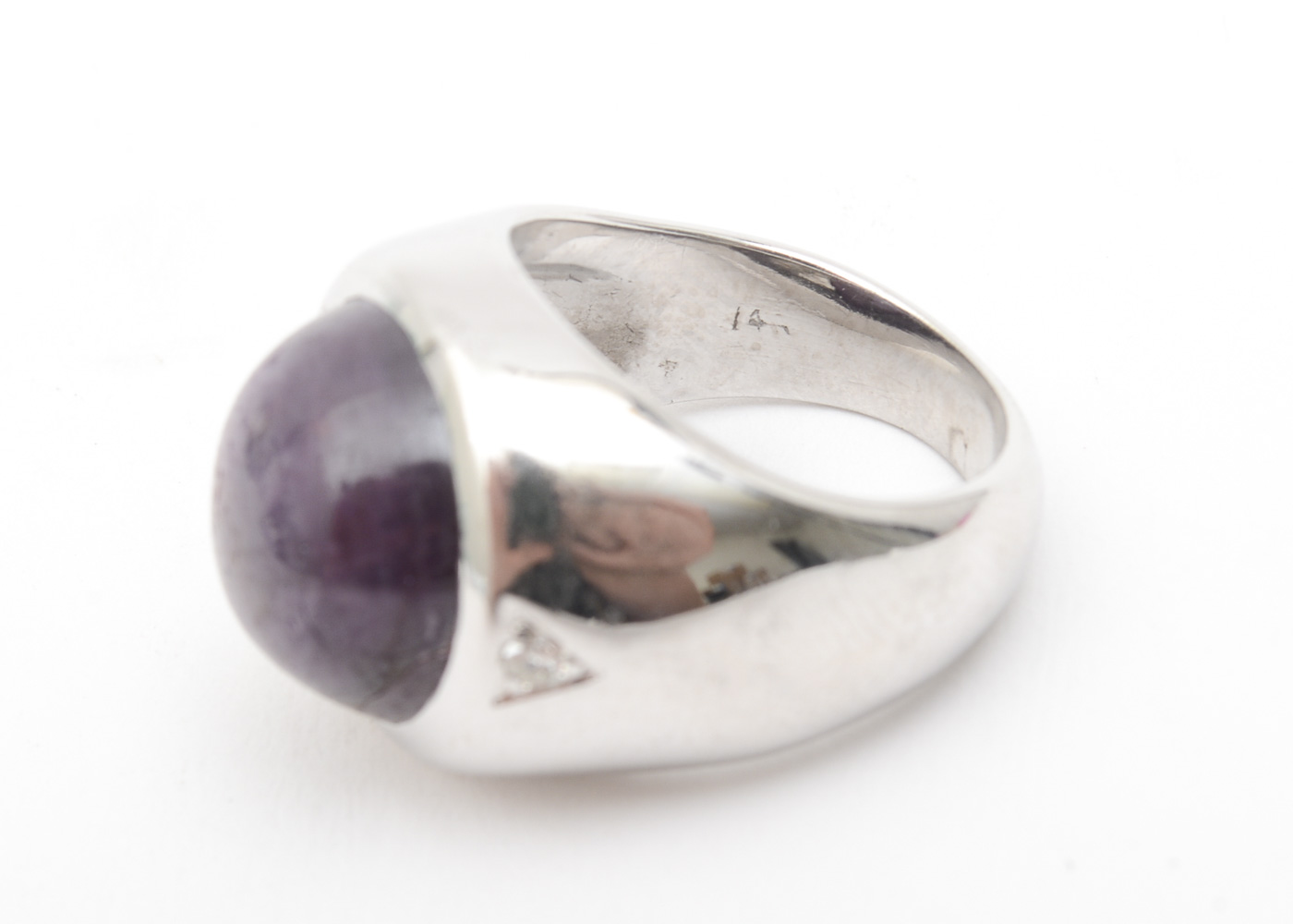 14K White Gold, 18.00 CTS Star Ruby, and Diamond Dome Ring