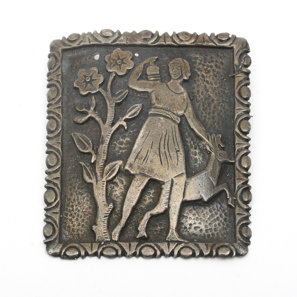 Vintage Hand Carved Sterling Silver Brooch