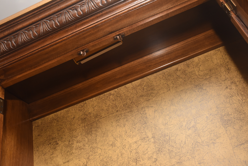 Vintage Neoclassical Style Oak and Walnut Burl China Cabinet