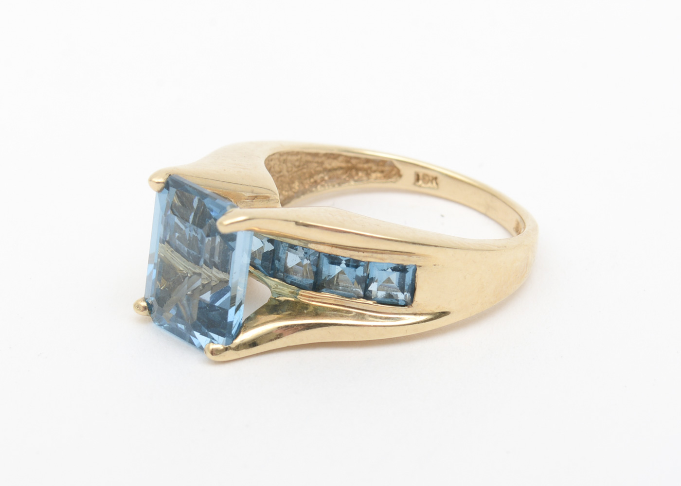 10K Yellow Gold and 5.00 CTW Blue Topaz Cathedral Ring