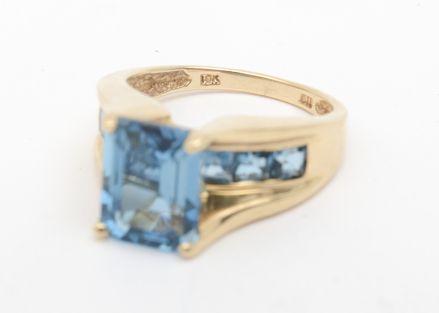 10K Yellow Gold and 5.00 CTW Blue Topaz Cathedral Ring