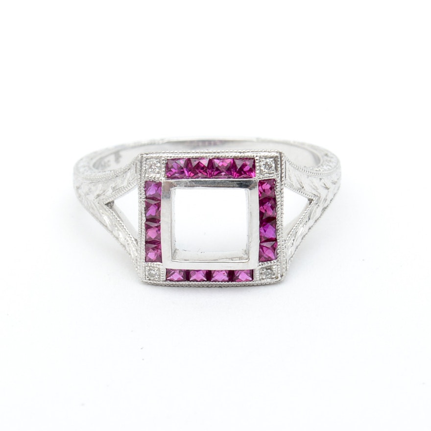 Barry Kieselstein-Cord 18K White Gold, Ruby, and Diamond Semi-Mount