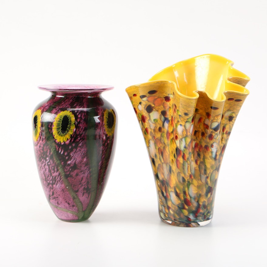Pair of Colorful Art Glass Vases