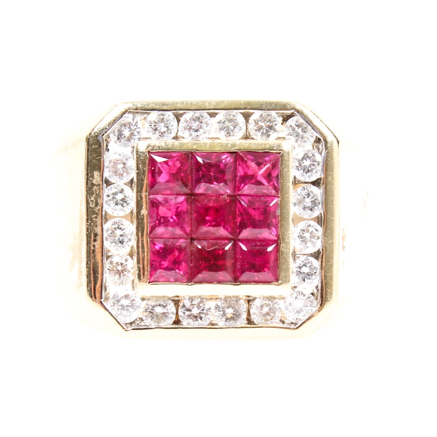 14K Yellow Gold, Ruby and Diamond Ring