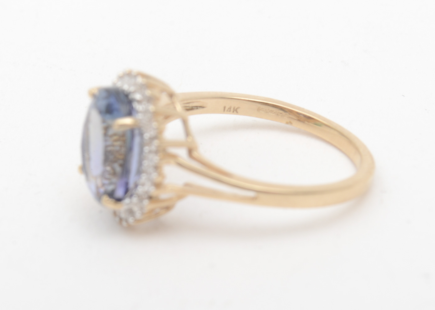 14K Yellow Gold, Sapphire, and Diamond Halo Ring