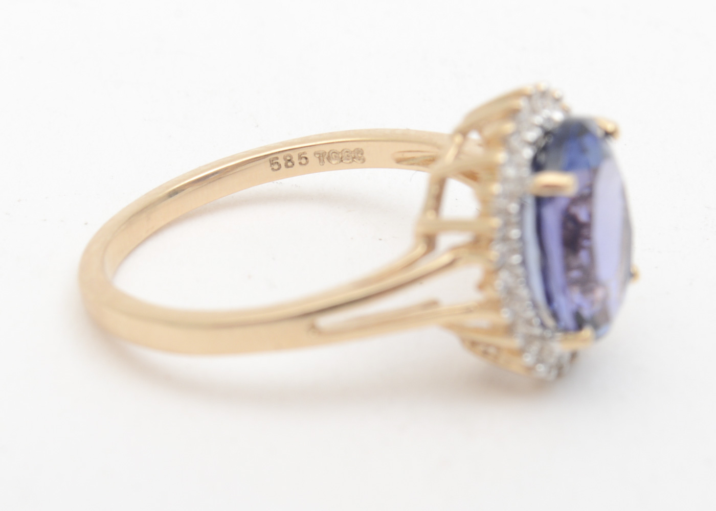 14K Yellow Gold, Sapphire, and Diamond Halo Ring