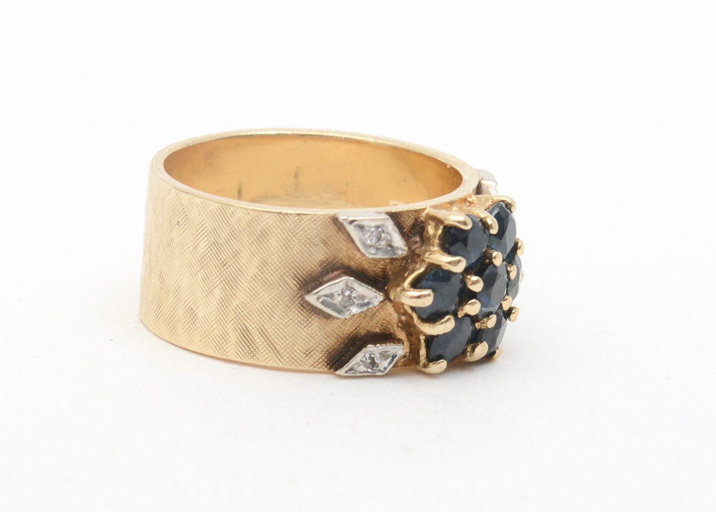 14K Yellow Gold, Sapphire, and Diamond Band