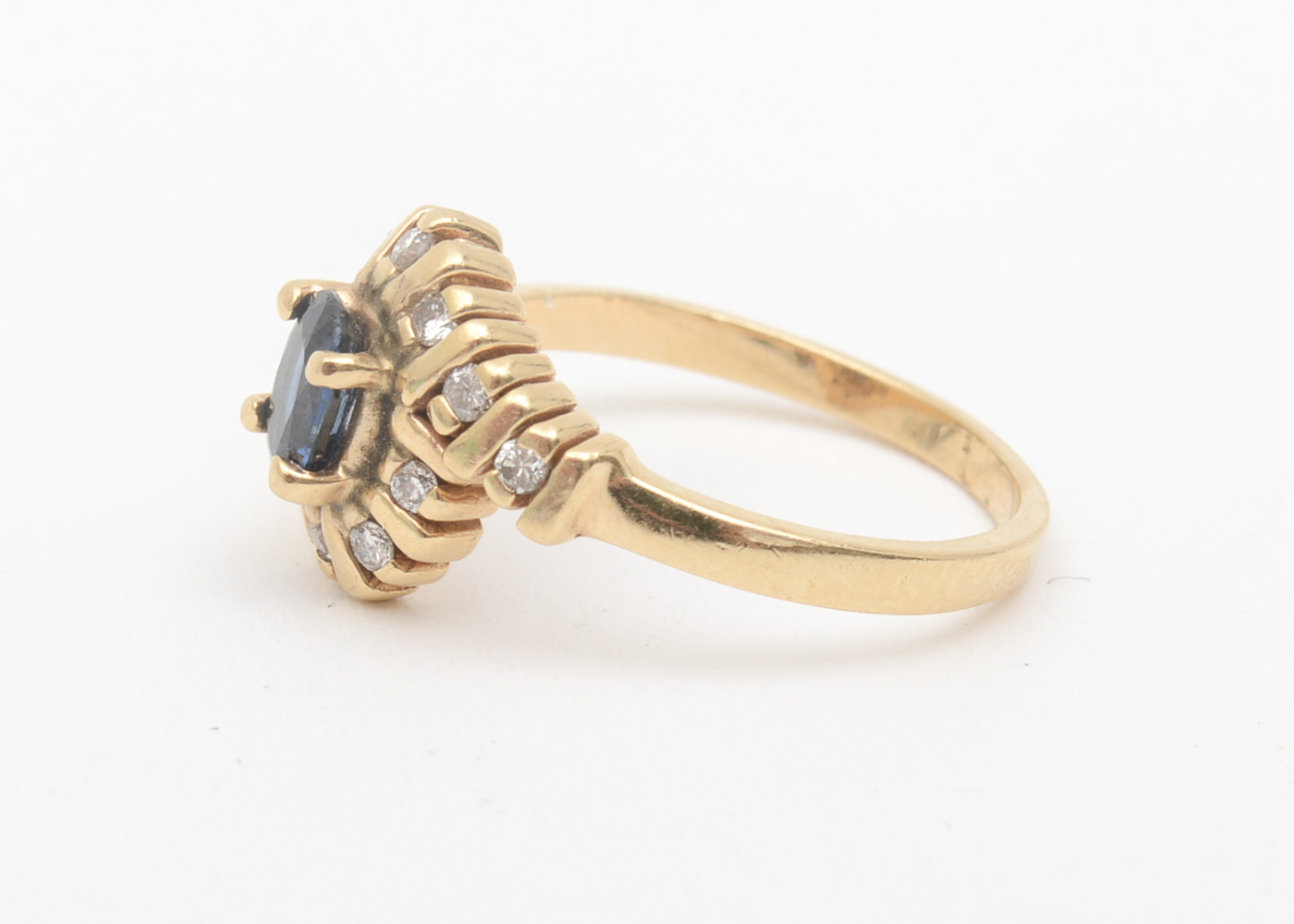 14K Yellow Gold, Sapphire, and Diamond Bypass Ring