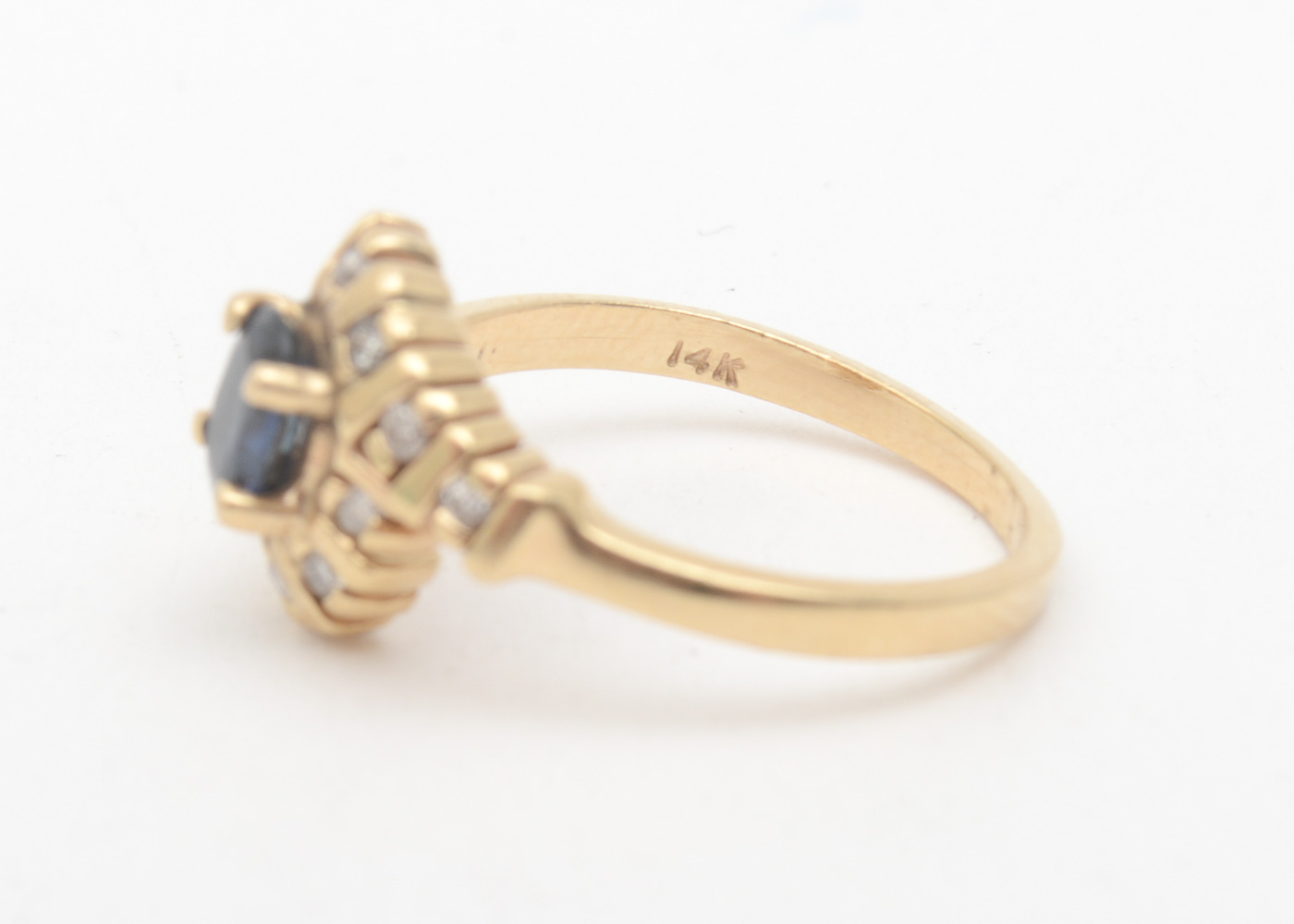 14K Yellow Gold, Sapphire, and Diamond Bypass Ring