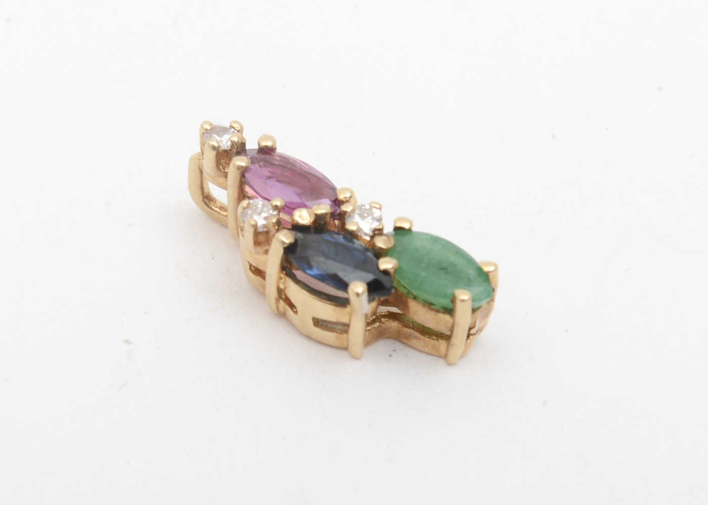 14K Yellow Gold, Sapphire, Ruby, Emerald, and Diamond Pendant