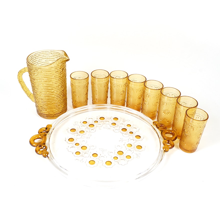 Vintage Amber-Colored Glass Drinkware Set