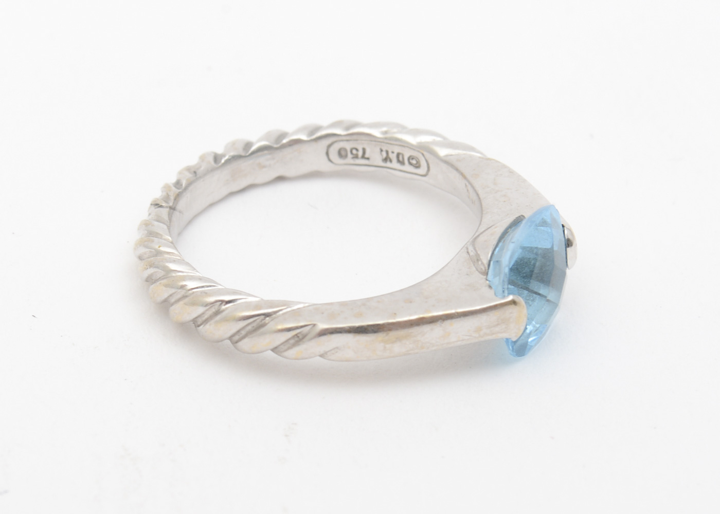 David Yurman 18K White Gold and Blue Topaz Twisted Ring