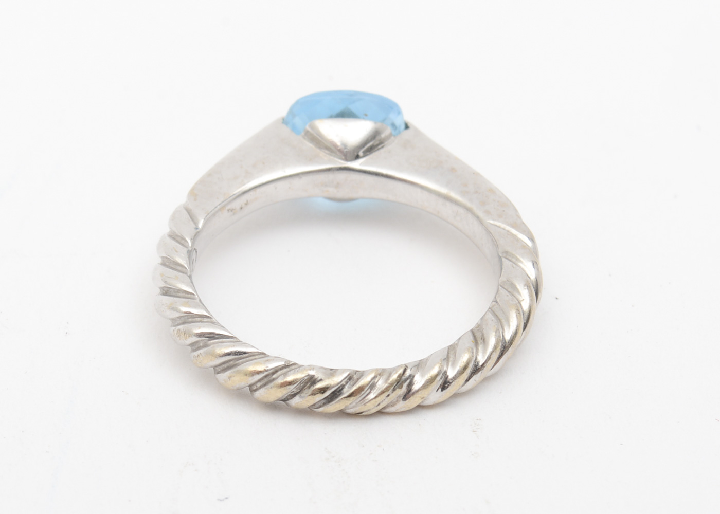 David Yurman 18K White Gold and Blue Topaz Twisted Ring