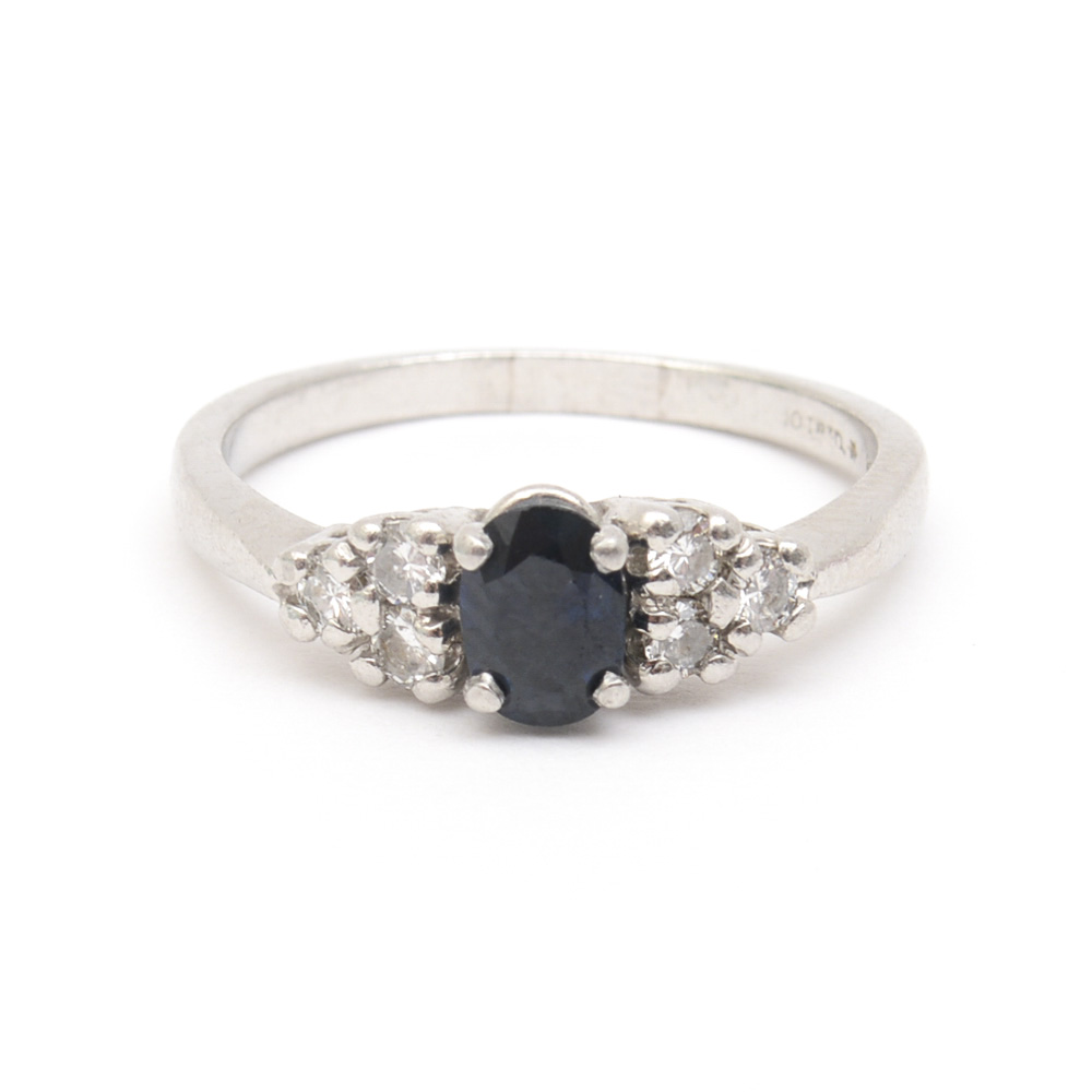 Platinum, Sapphire, and Diamond Engagement Ring