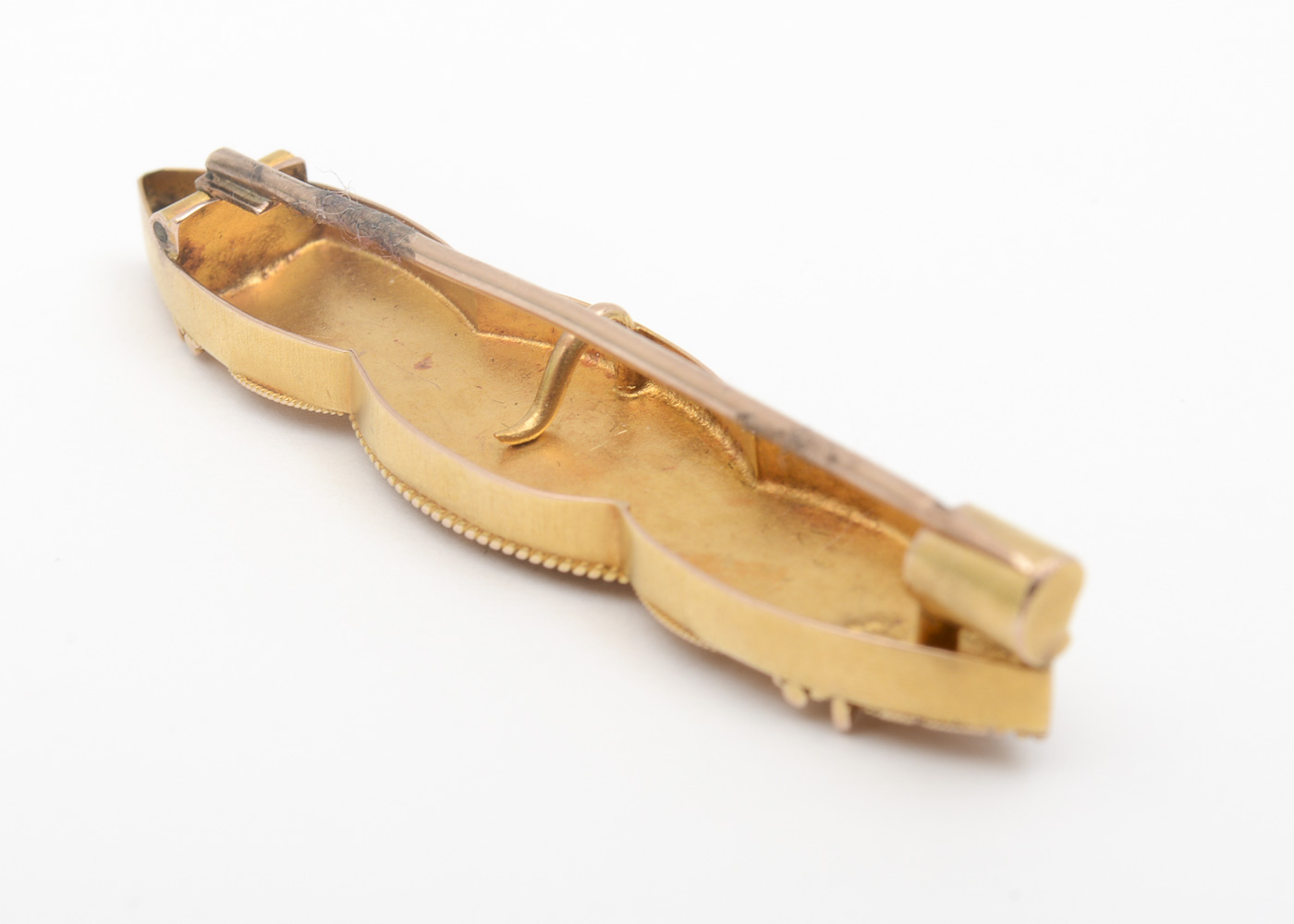 Antique Victorian 12K Yellow Gold, Orange Glass, and Seed Pearl Brooch