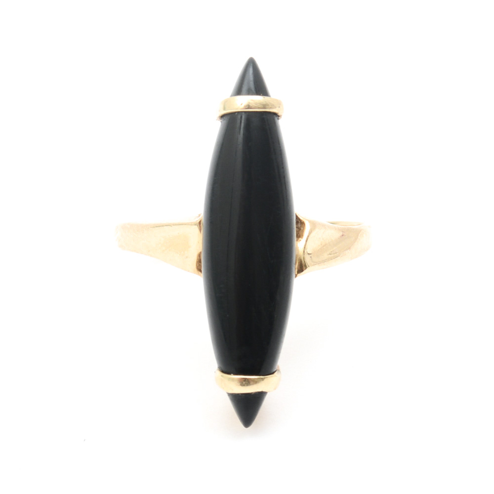 14K Yellow Gold and Onyx Navette Ring