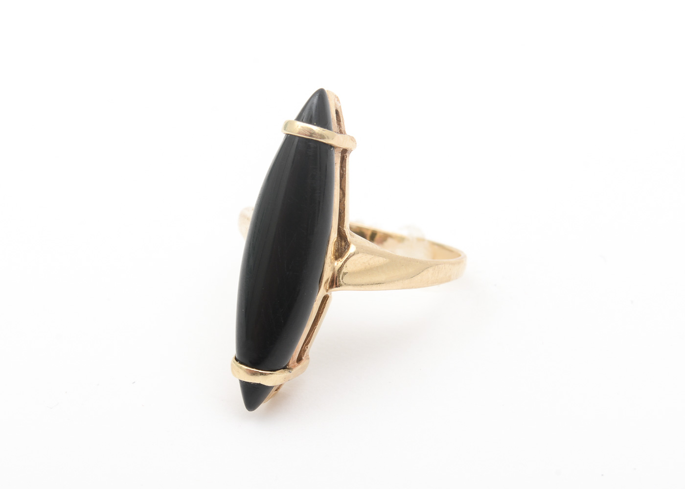 14K Yellow Gold and Onyx Navette Ring