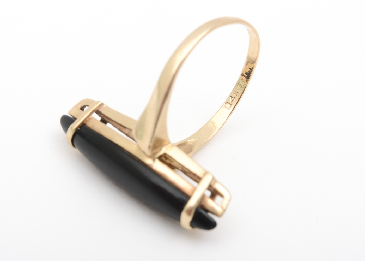 14K Yellow Gold and Onyx Navette Ring