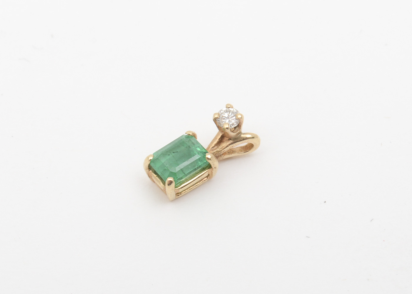 14K Yellow Gold, Emerald, and Diamond Pendant