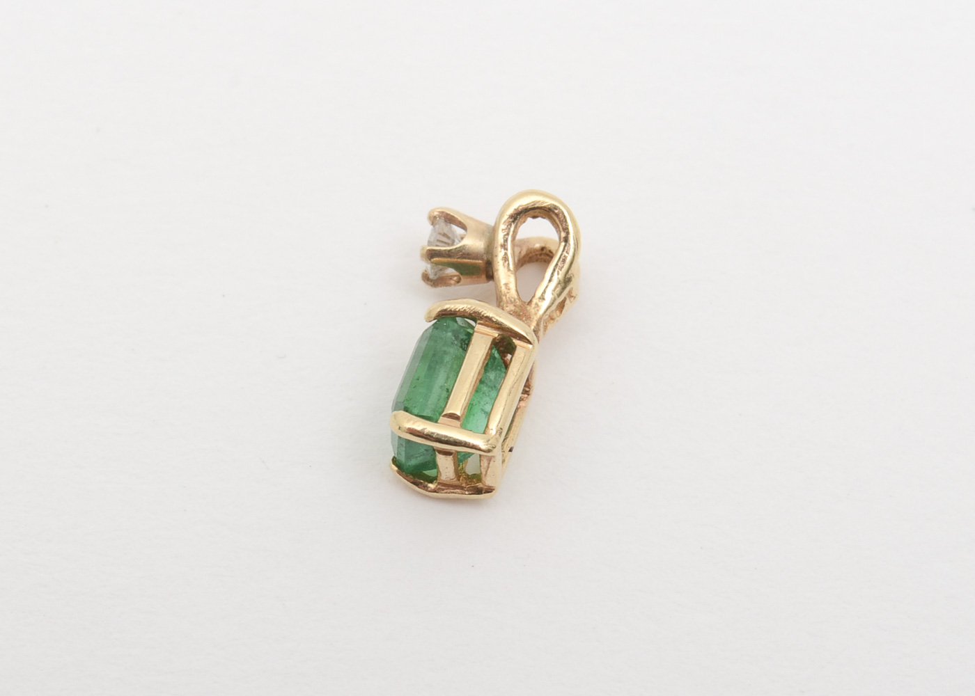 14K Yellow Gold, Emerald, and Diamond Pendant