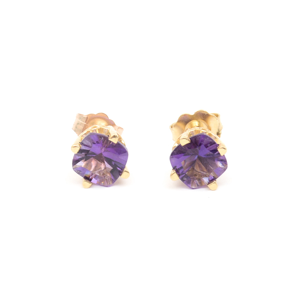 14K Yellow Gold and Amethyst Stud Earrings