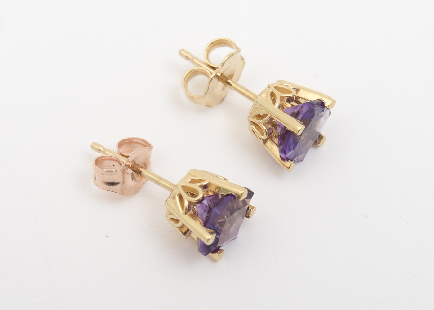 14K Yellow Gold and Amethyst Stud Earrings