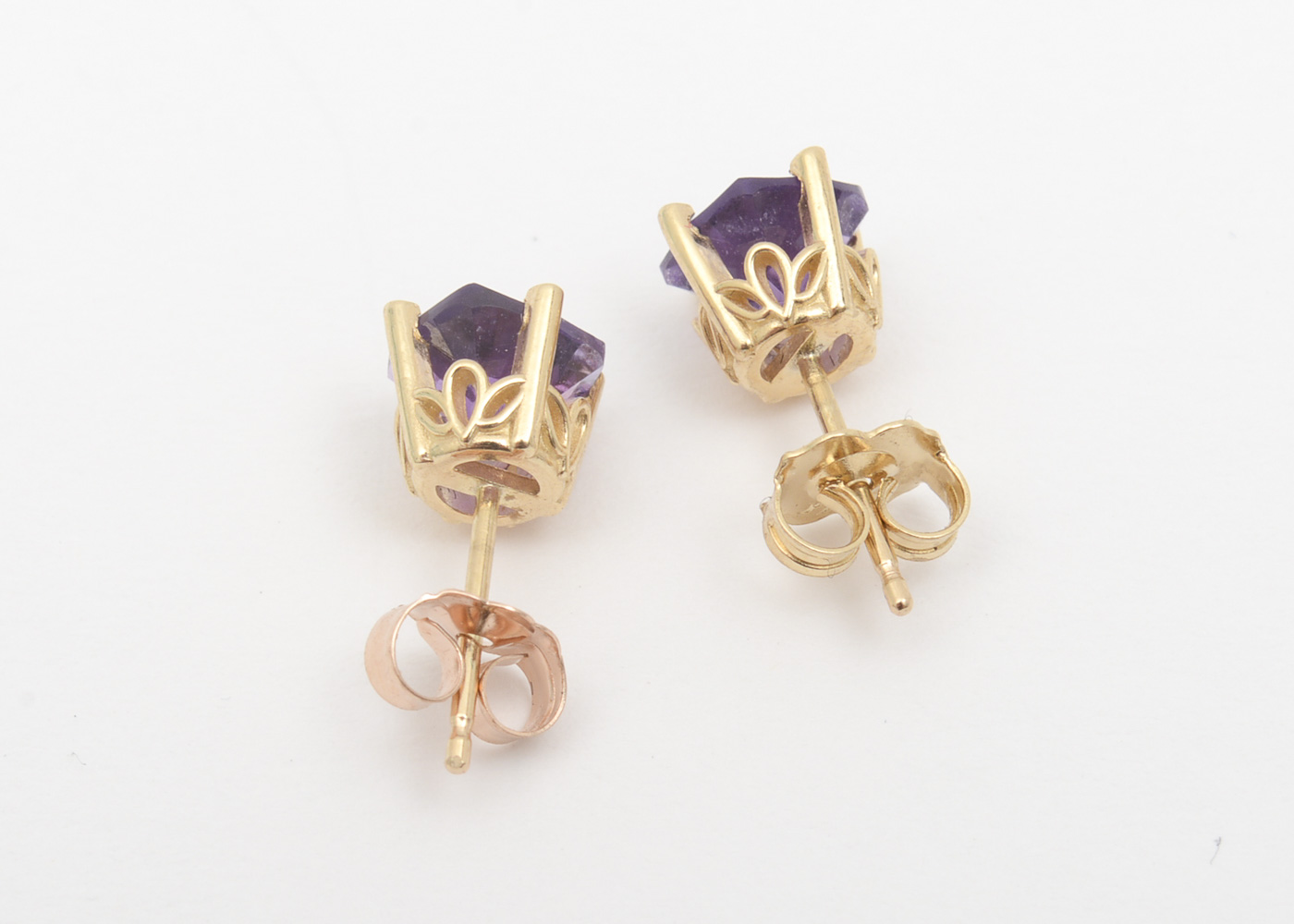 14K Yellow Gold and Amethyst Stud Earrings