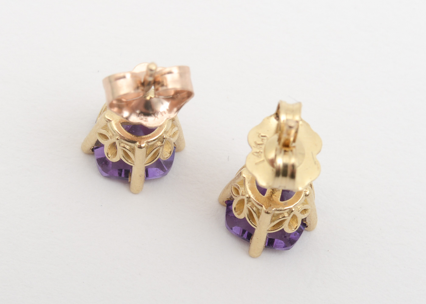 14K Yellow Gold and Amethyst Stud Earrings