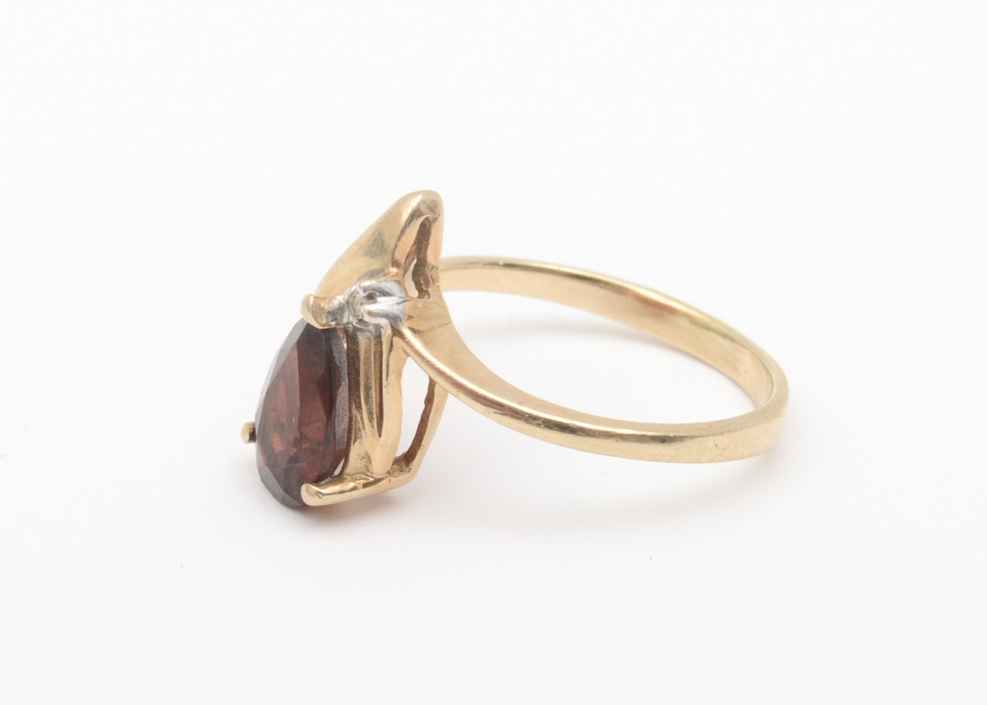 Vintage 10K Yellow Gold, Garnet, and Diamond Bypass Ring