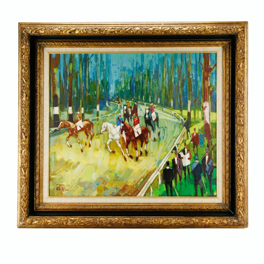 Fidal Framed Oil on Canvas of Horse Racing