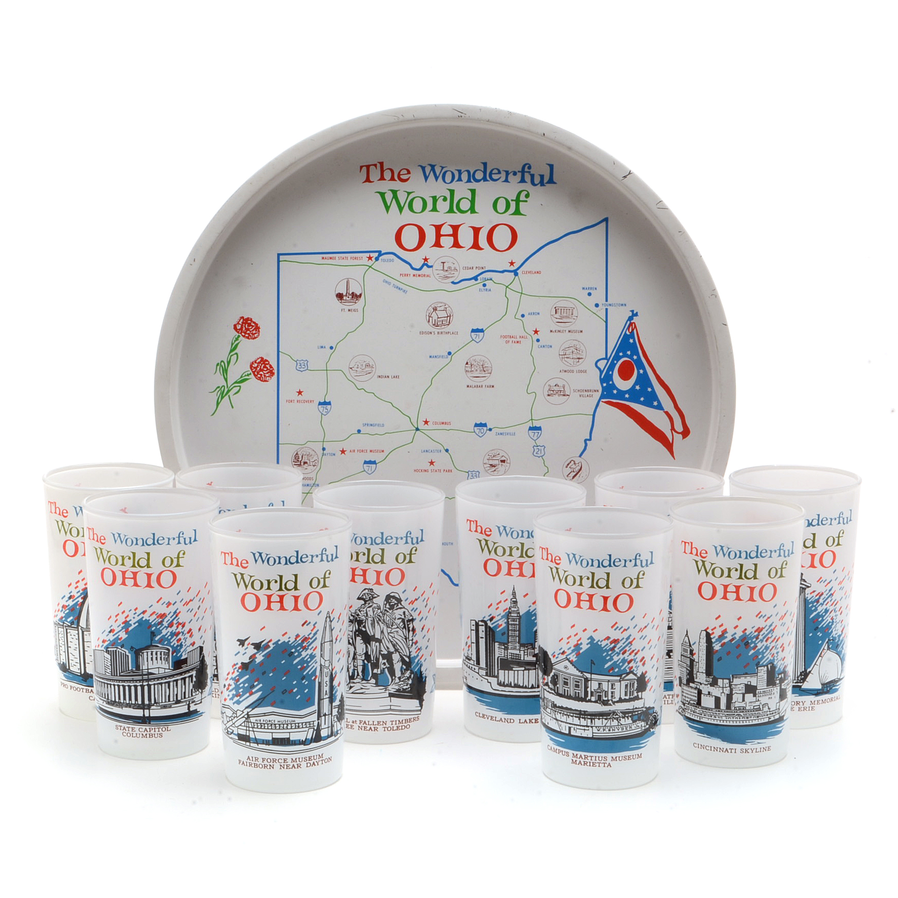 Vintage 1960s "Wonderful World of Ohio" Glasses and Serving Tray
