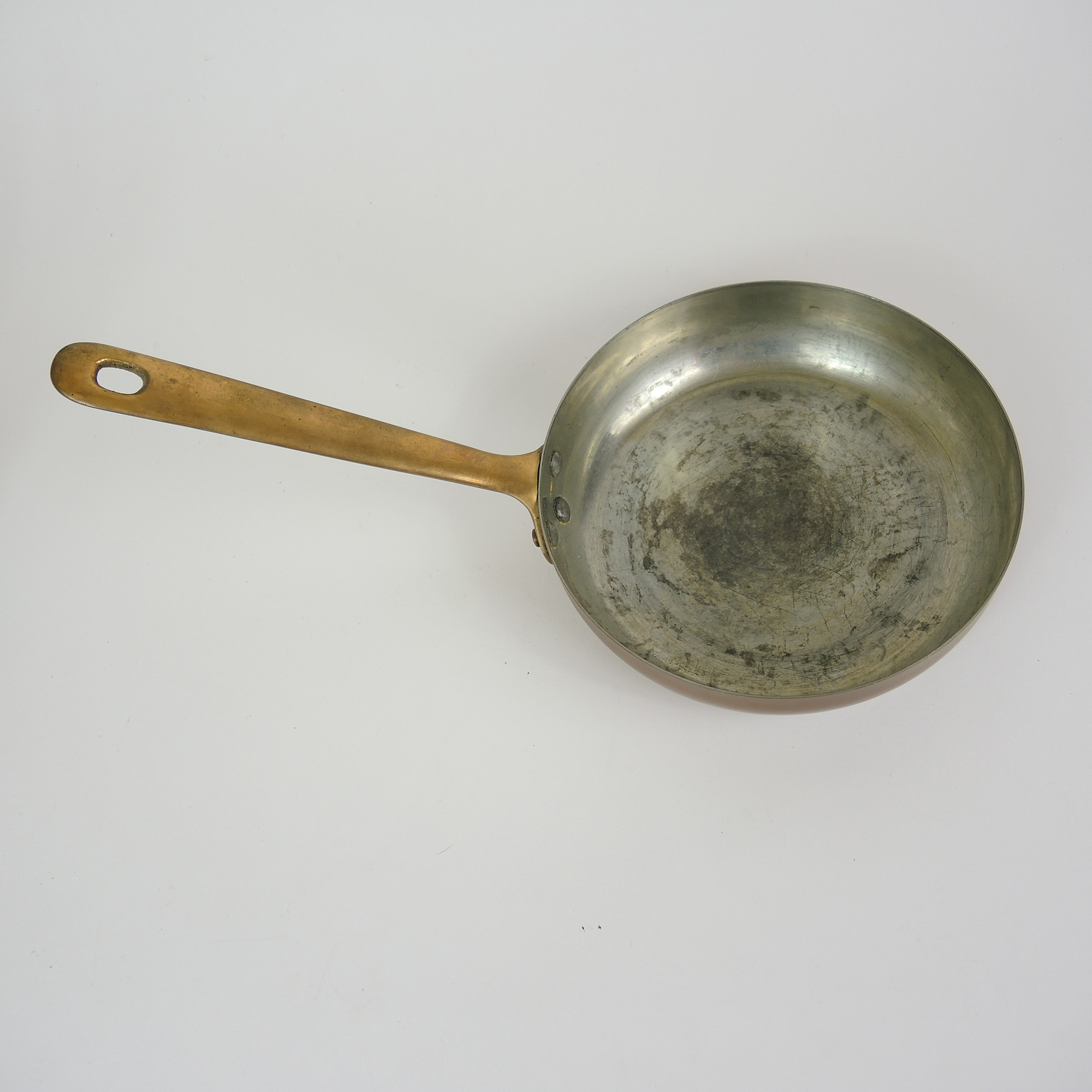 Vintage Copper Clad Cookware and Brass Dinner Bell