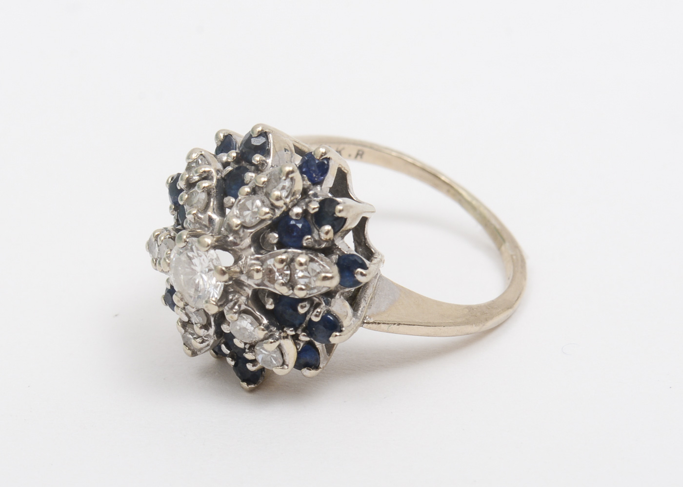 14K White Gold, Diamond and Sapphire Starburst Ring