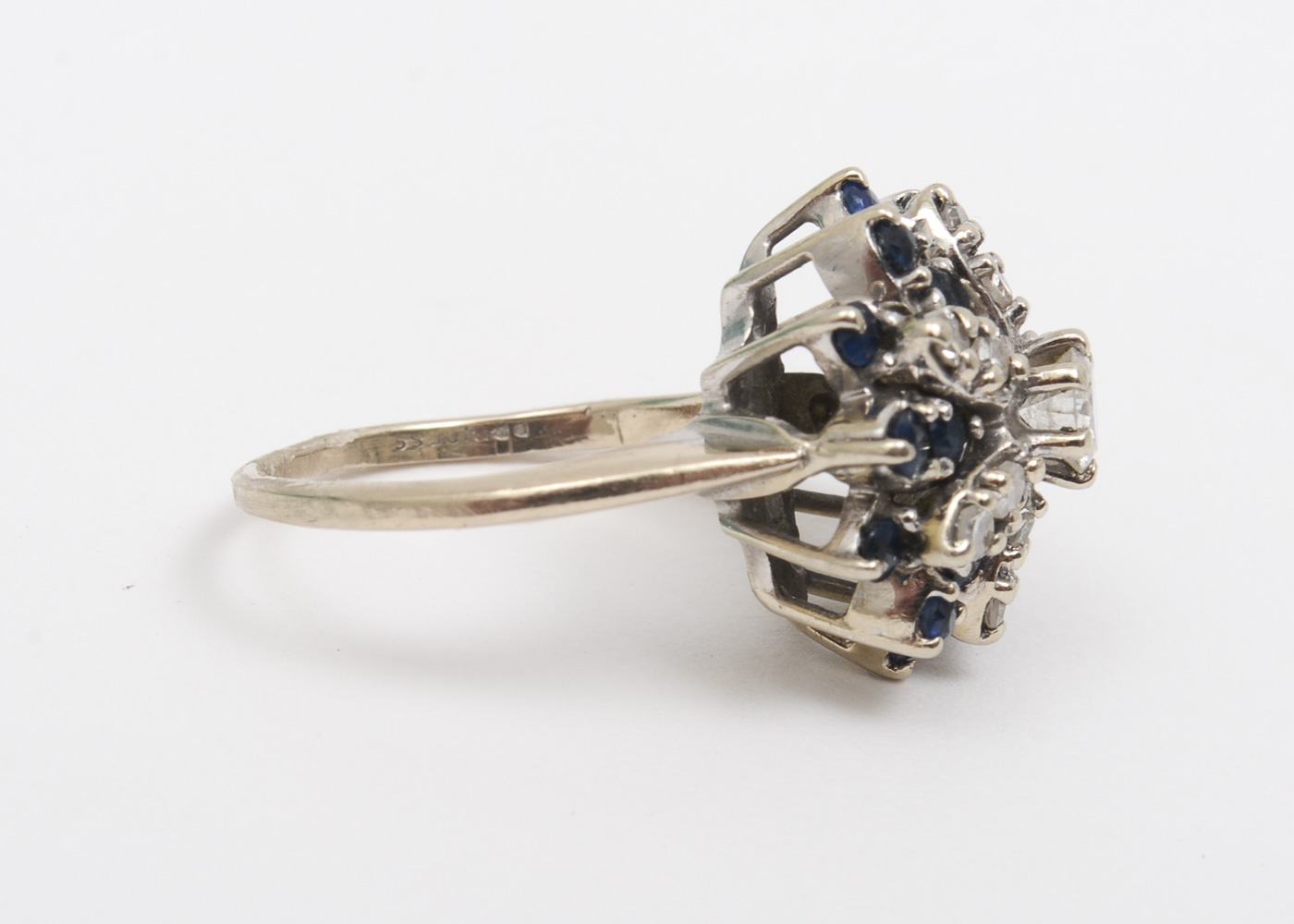 14K White Gold, Diamond and Sapphire Starburst Ring