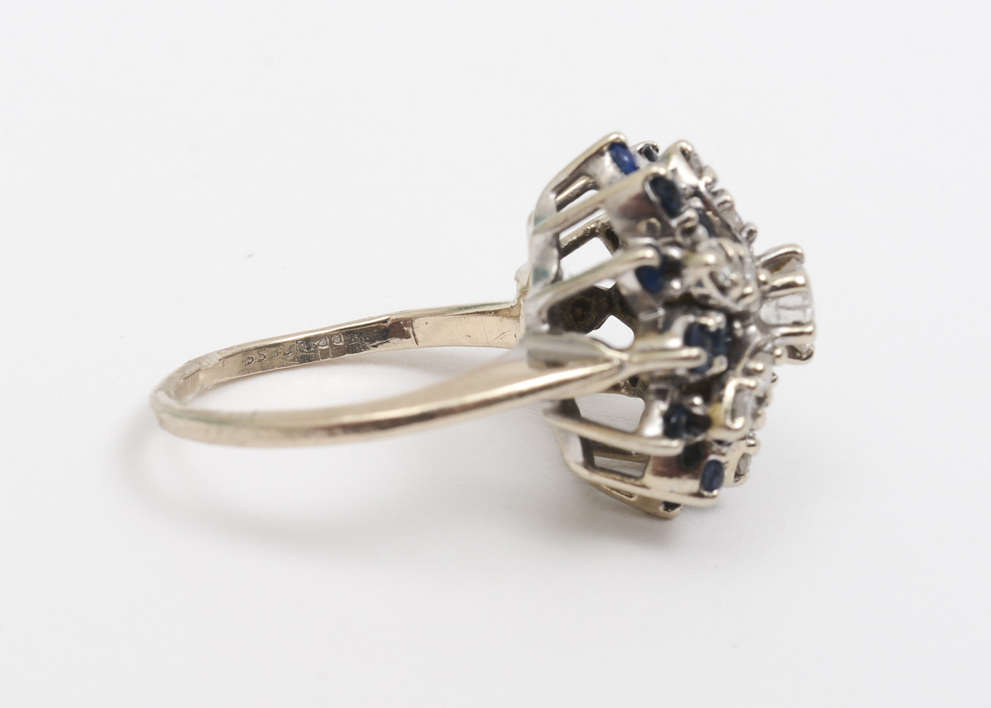 14K White Gold, Diamond and Sapphire Starburst Ring