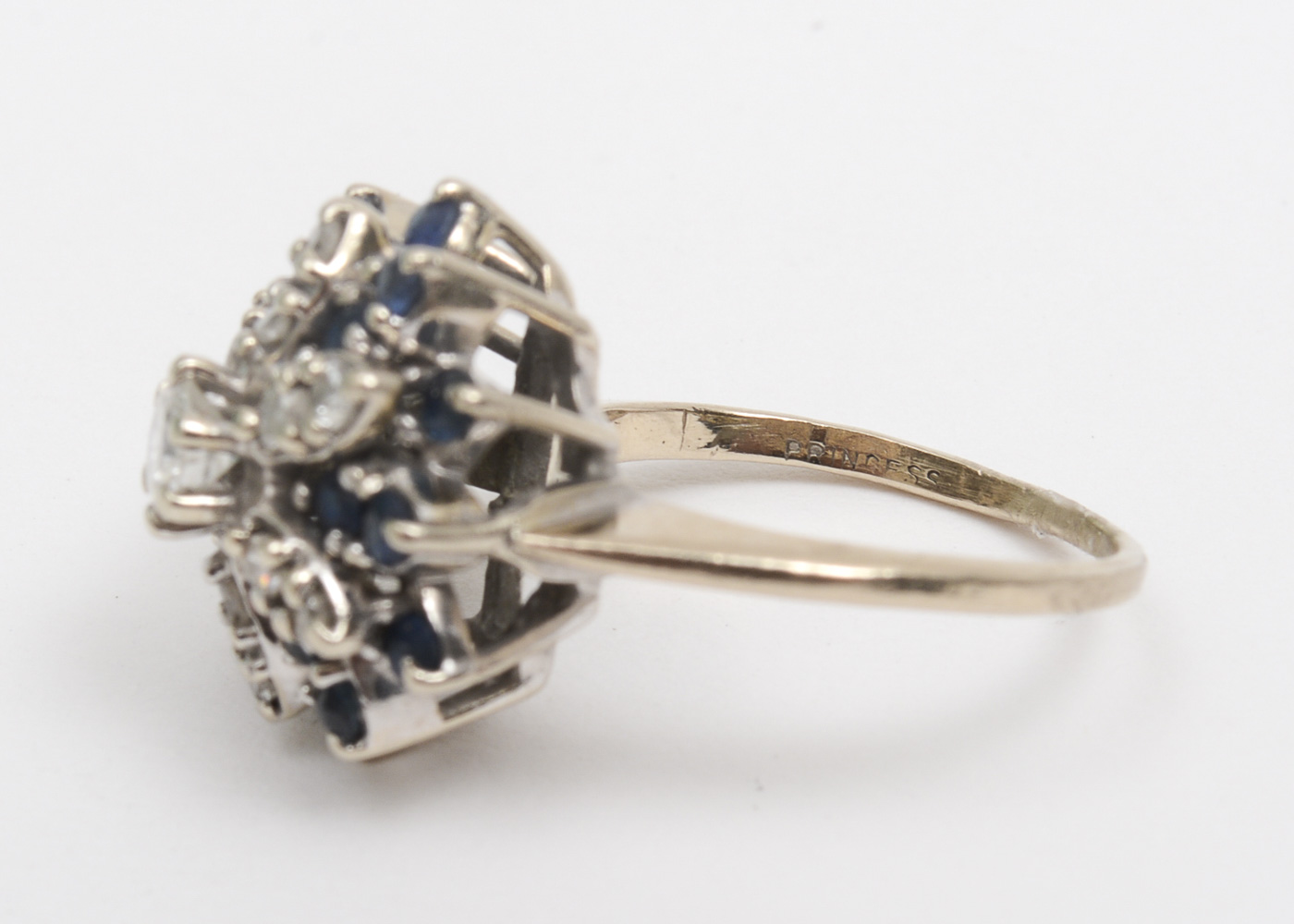 14K White Gold, Diamond and Sapphire Starburst Ring
