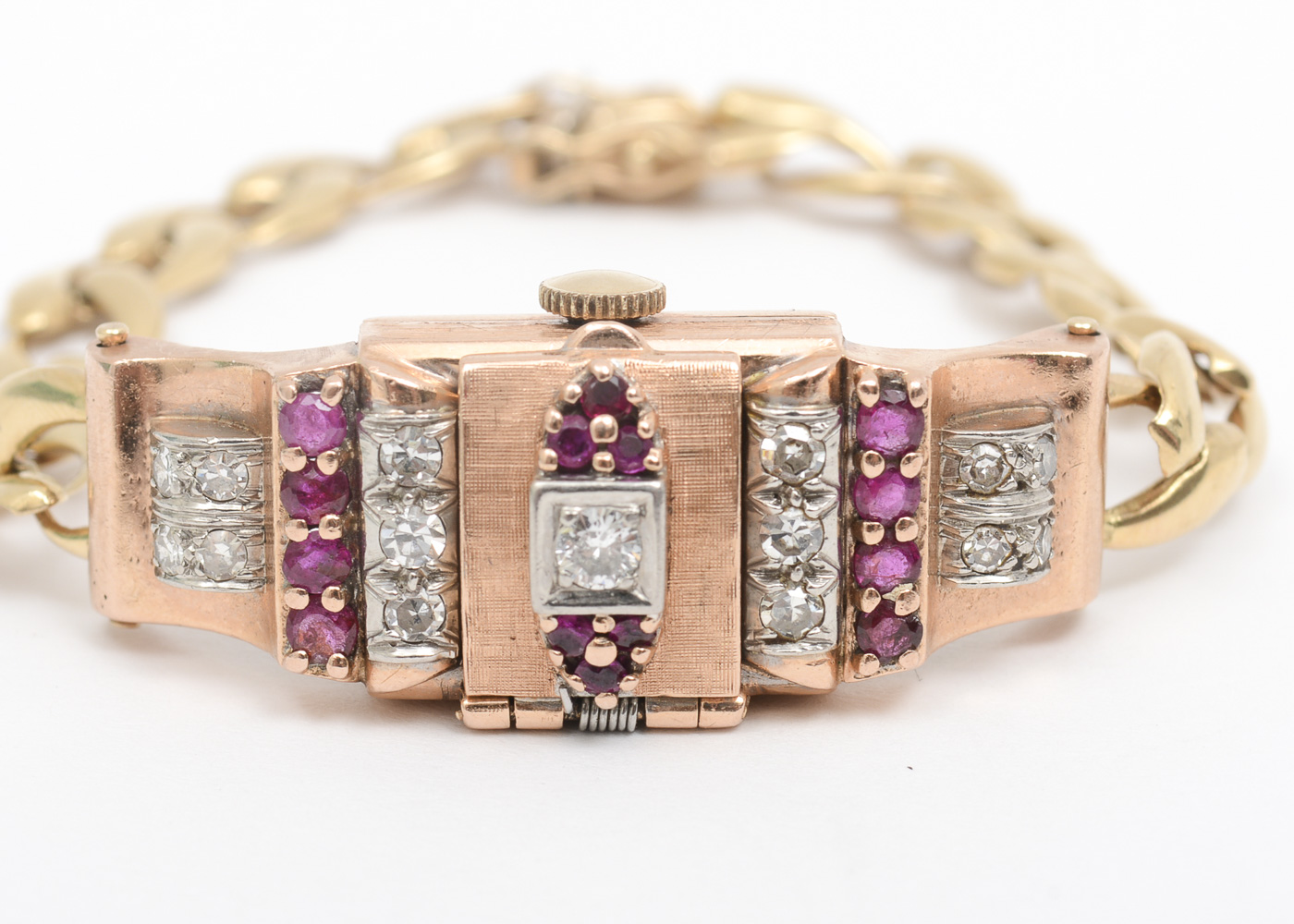 Vintage Lucerne 14K Gold, Ruby, and Diamond Watch