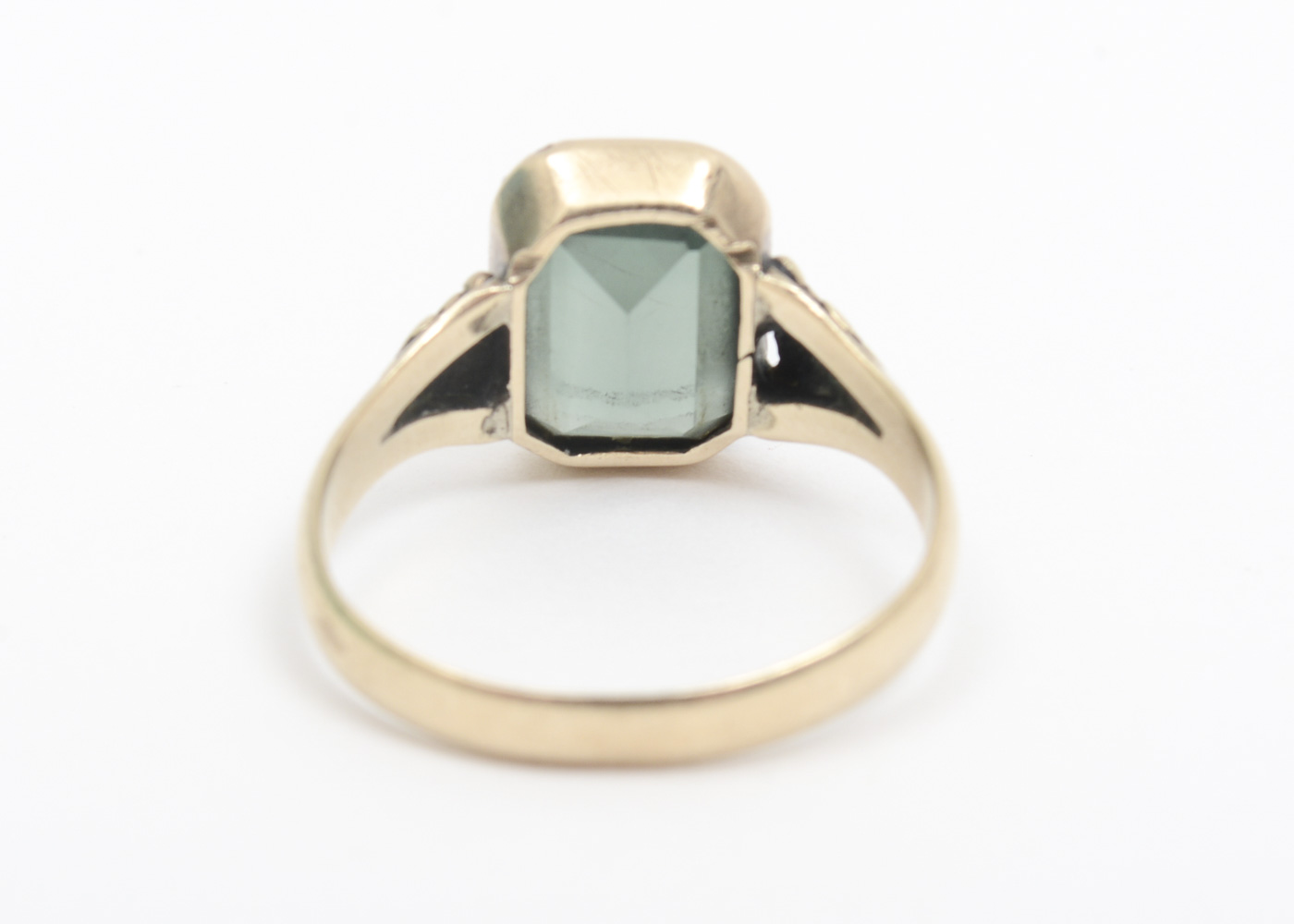 Antique 9K Yellow Gold and Green Glass Solitaire Ring