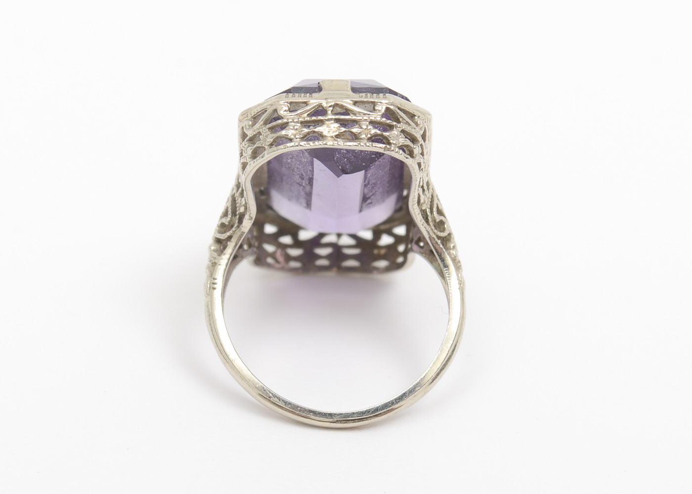 Belais Art Deco 14K White Gold and 8.00 CTS Amethyst Filigree Ring