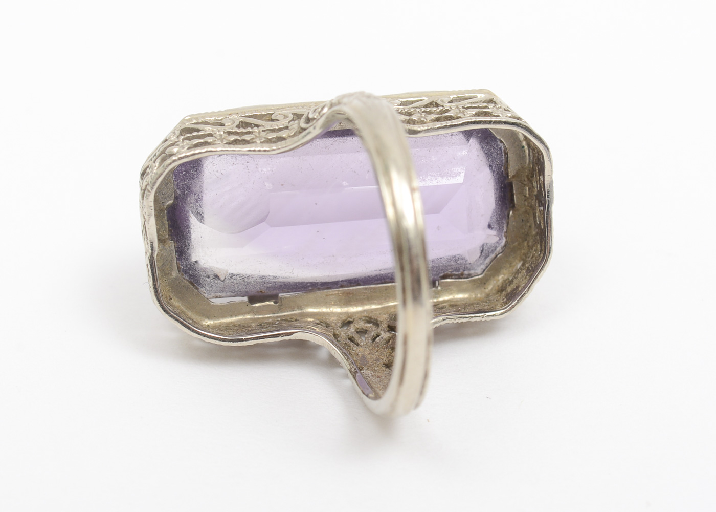 Belais Art Deco 14K White Gold and 8.00 CTS Amethyst Filigree Ring