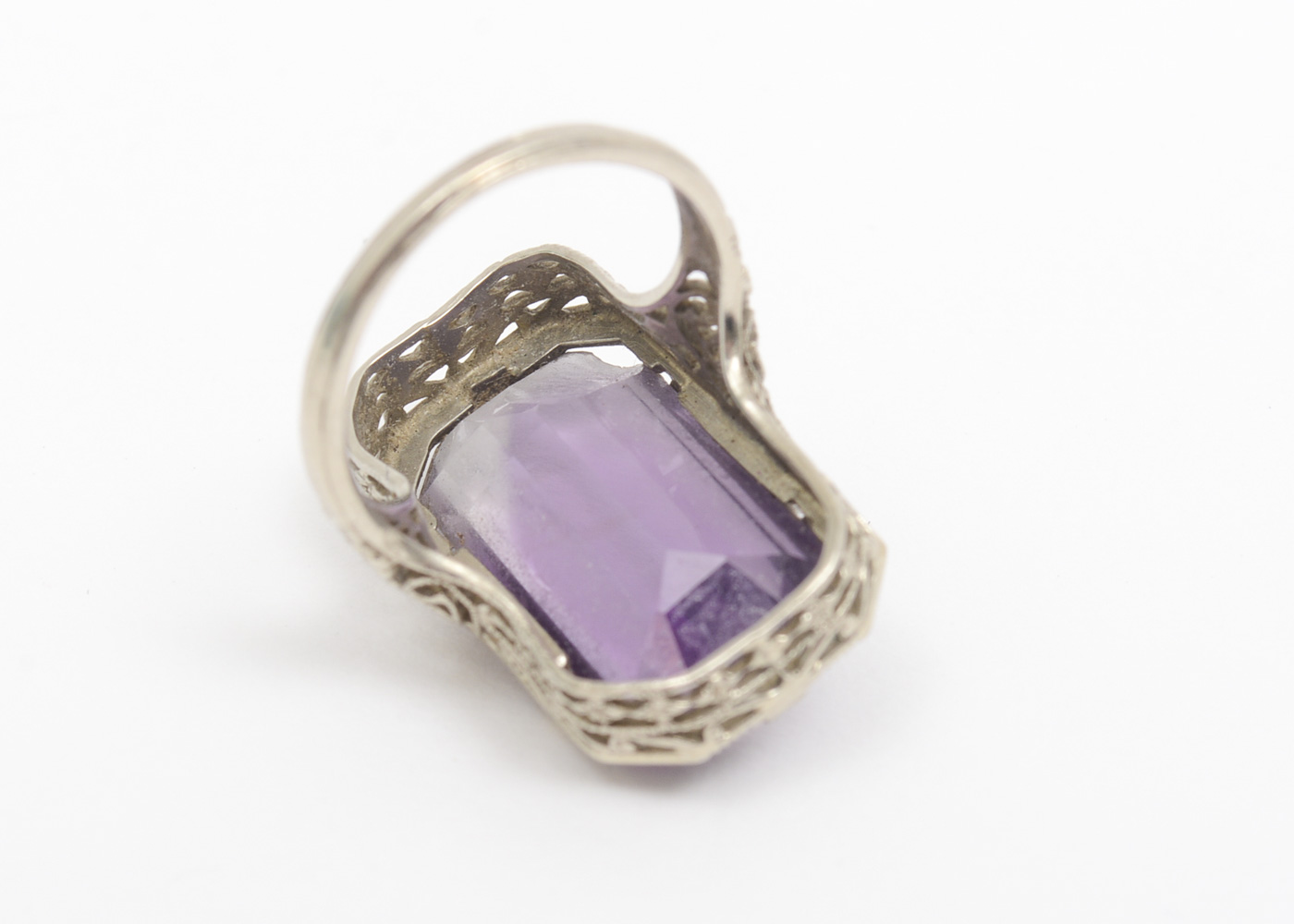 Belais Art Deco 14K White Gold and 8.00 CTS Amethyst Filigree Ring