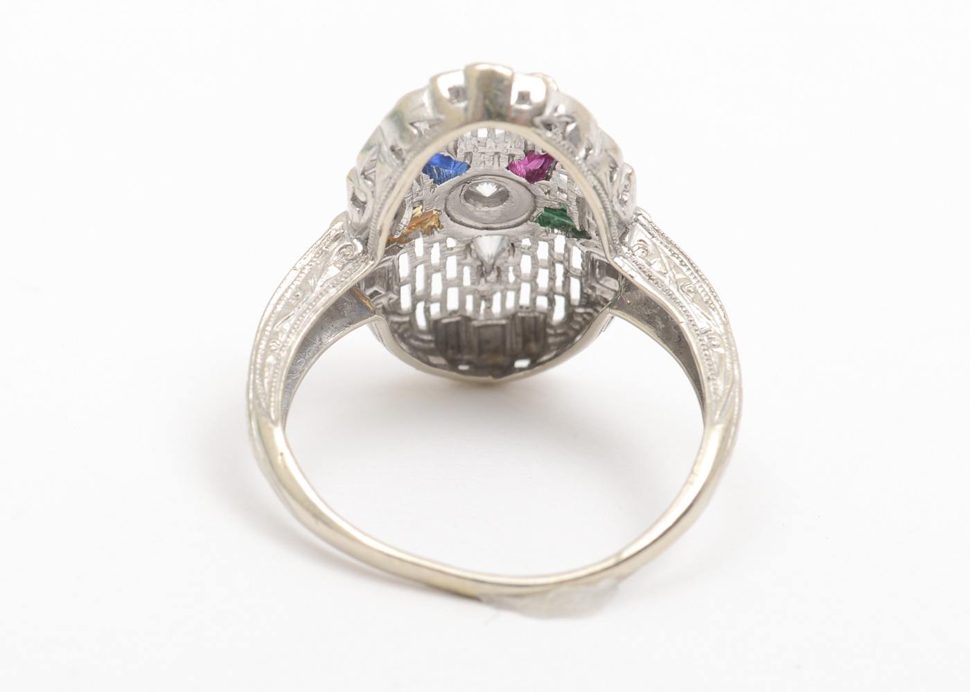 14K White Gold, Diamond, and Glass Order of the Eastern Star Masonic Ring