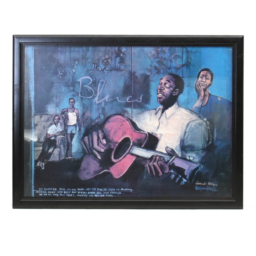 Patterson and Barnes Signed Blues Offset Lithograph Print