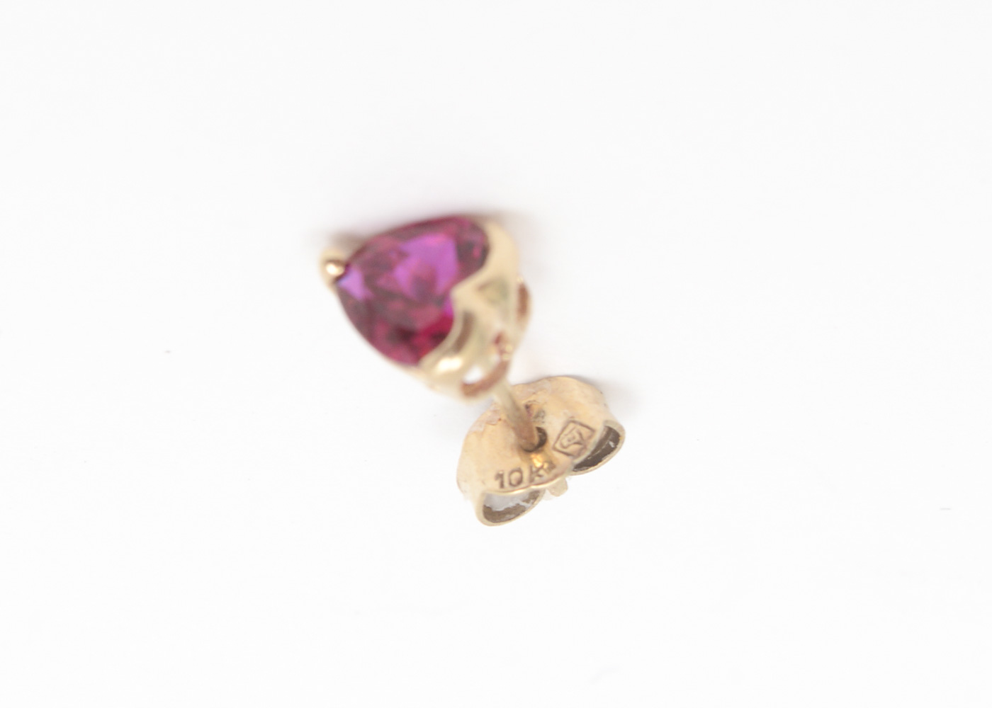 14K Yellow Gold and Heart Shaped Synthetic Ruby Stud Earrings