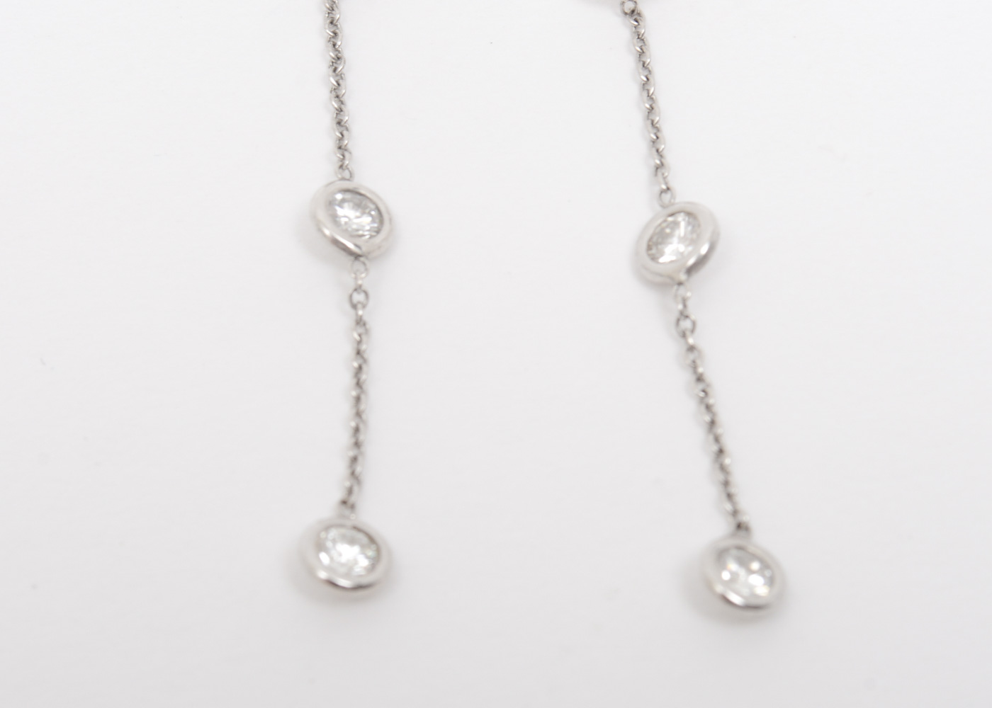 14K White Gold and Bezel Set Diamond Chain Earrings