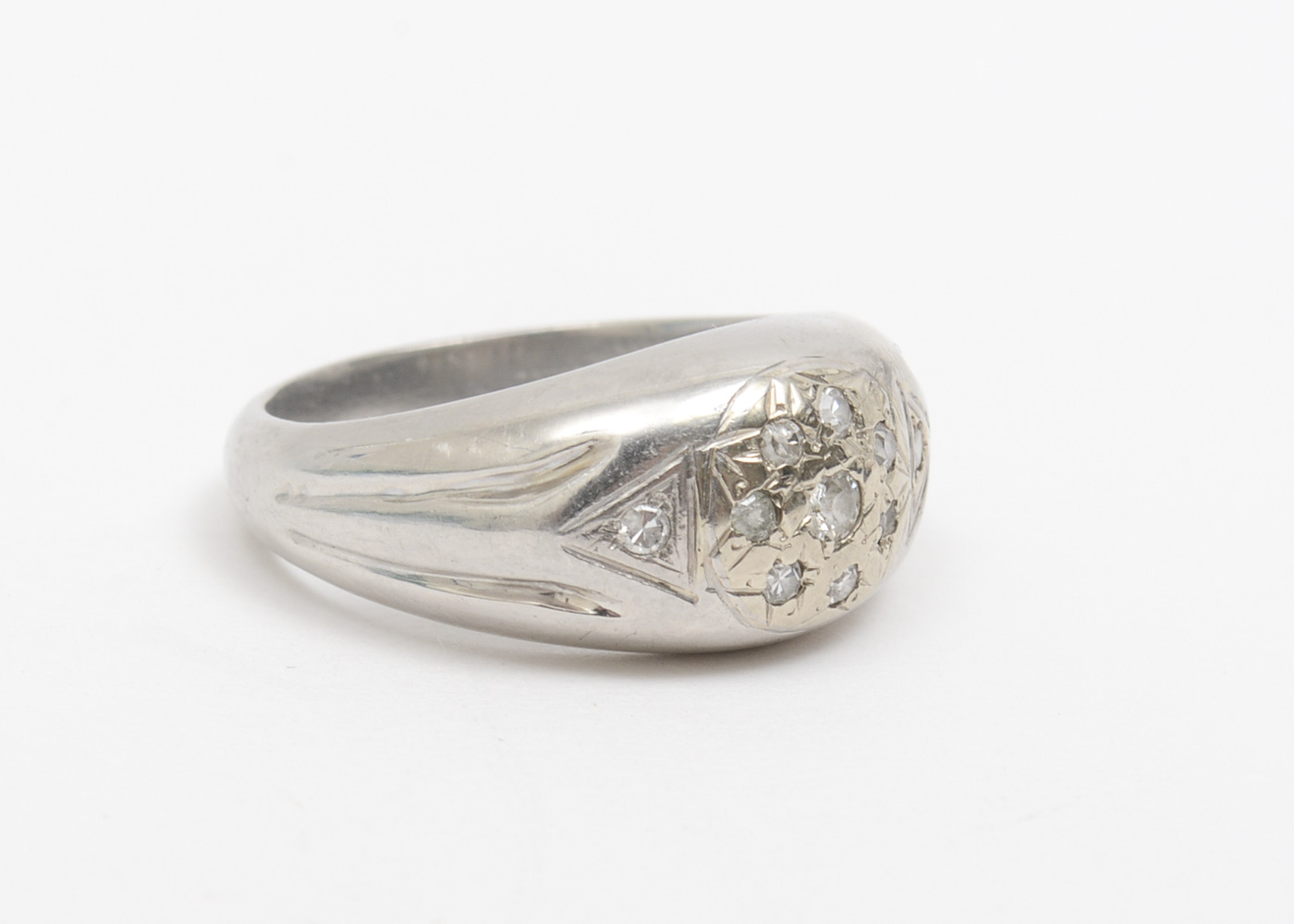 Vintage Retro Era Platinum and Old Mine Cut Diamond Dome Ring