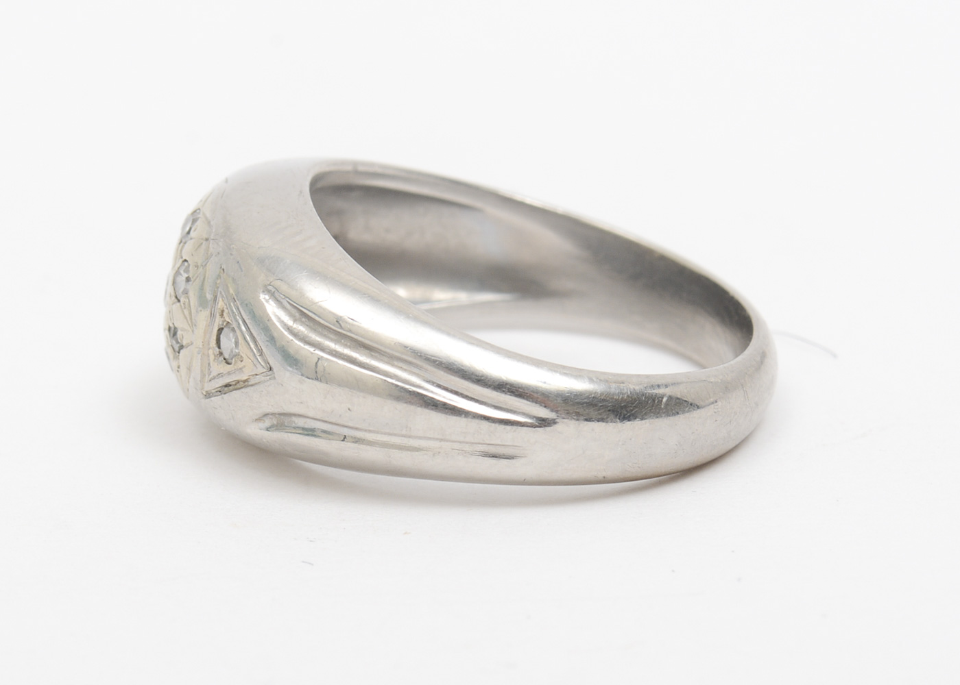 Vintage Retro Era Platinum and Old Mine Cut Diamond Dome Ring