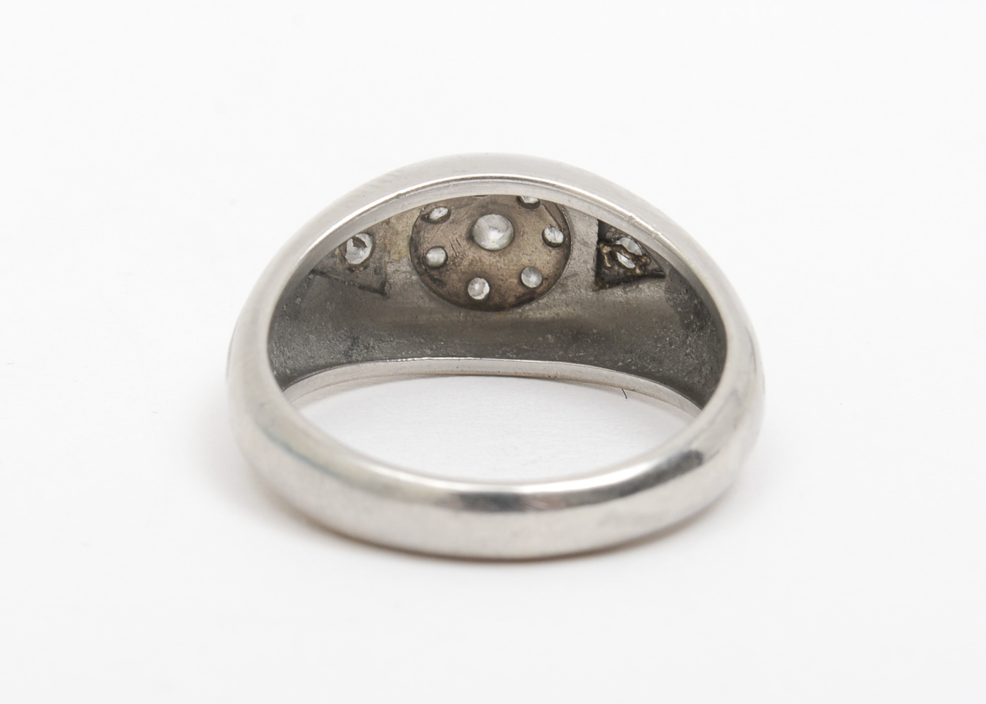 Vintage Retro Era Platinum and Old Mine Cut Diamond Dome Ring